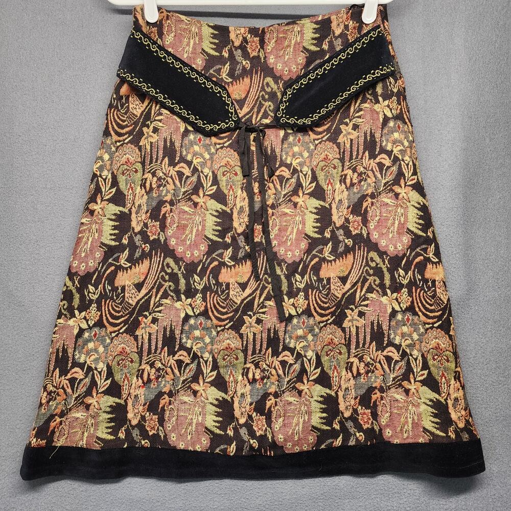 Mix Nouveau Skirt Womens Size 8 Black Floral A Line Short Boho Western Vintage